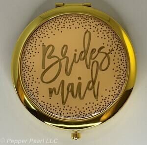 Bridesmaid Gift Compact Mirror by C.R. Gibson Gold Colored Metal and Peach Top